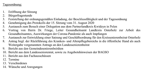 Tagesordnung KSB © Kreisseniorenbeirat Osterholz